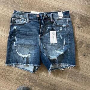 Judy Blue Distressed Denim Shorts - Blue